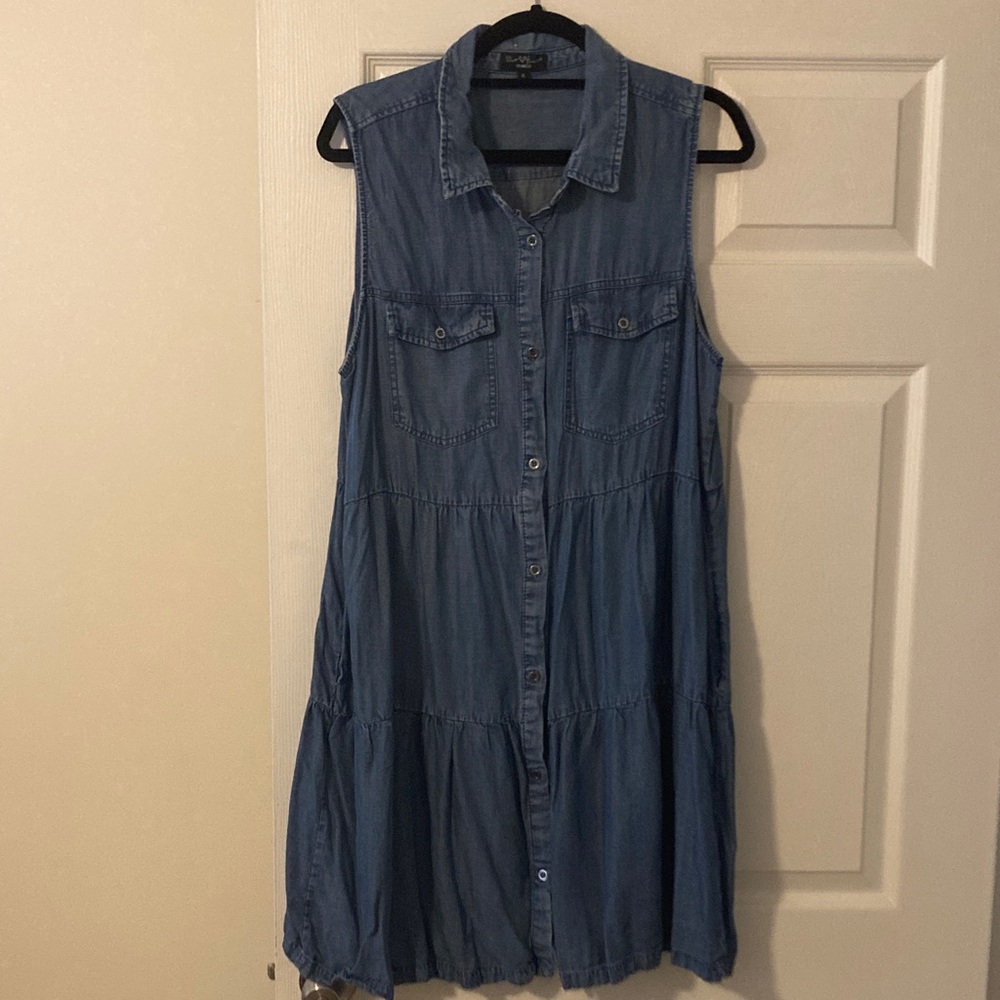Velvet Heart Sleeveless Denim Midi Dress - Blue
